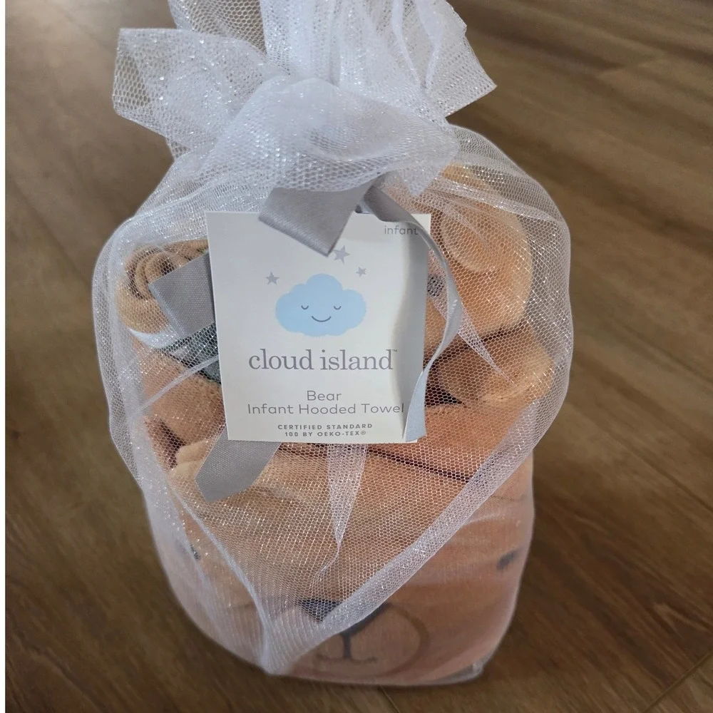Cloud Island Bear Infant Hooded Towel Brown Tan Animal Theme Gift‎ Set NEW